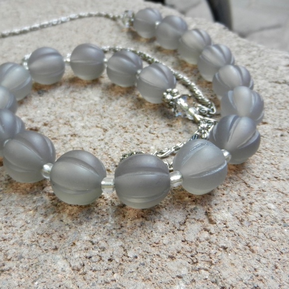 Gray Acrylic Beads & Chain Necklace - Picture 5 of 8